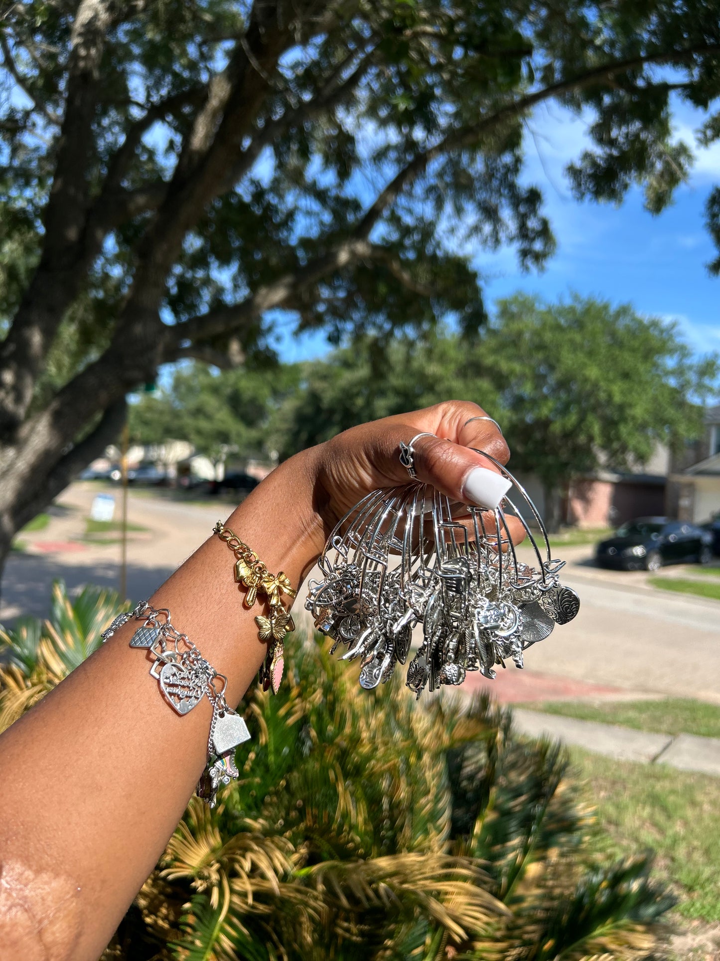 4 Piece Non-Tarnish Stainless Steel Freestyle Charm Bangles Stack✨(Ready to Ship)