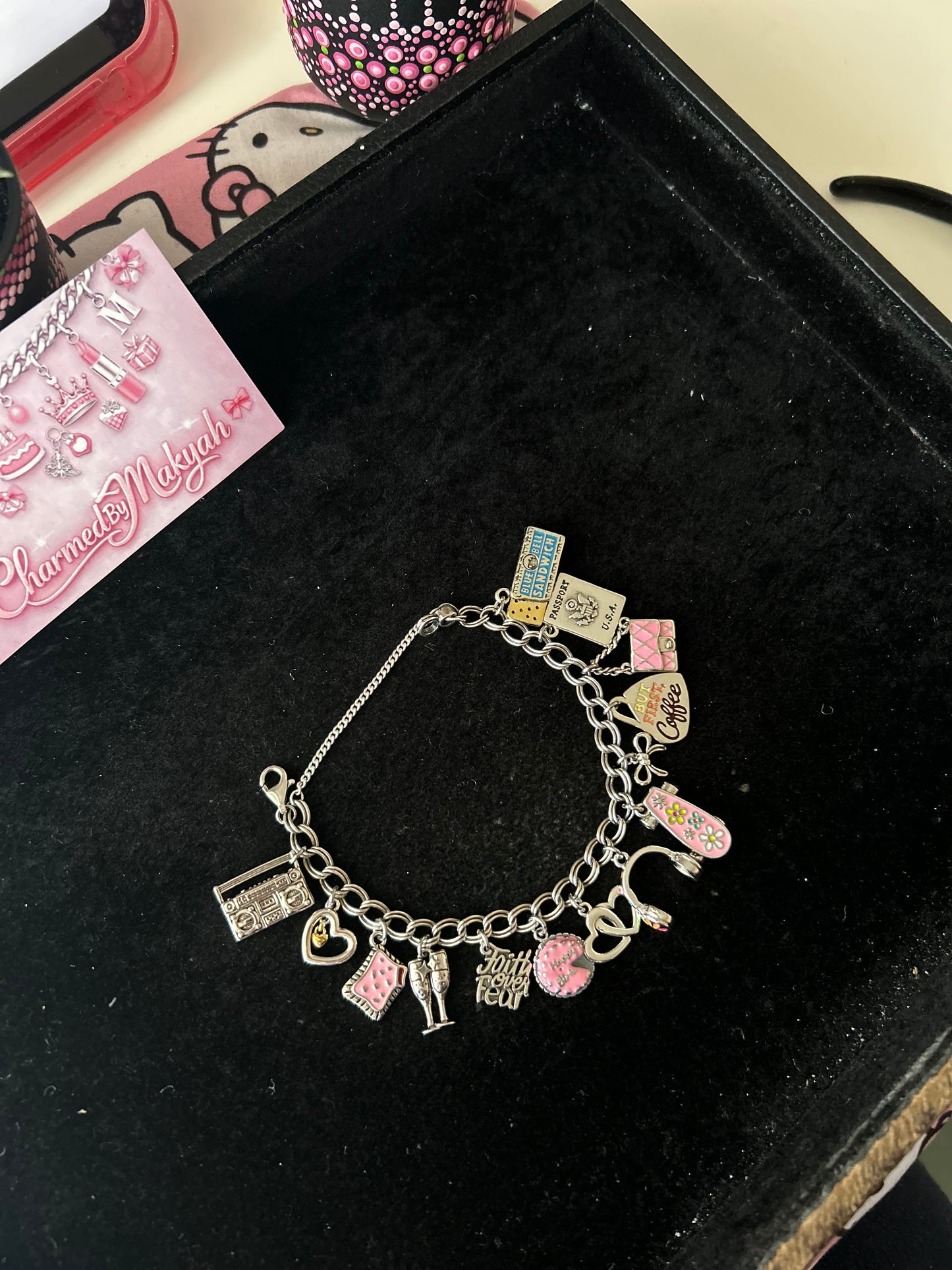 Handmade Y2K 925 Sterling Silver Charm Bracelet💕